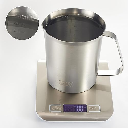 Miniatura 8 de CURTA Taza medidora de acero inoxidable 188 con mango y labio de vertido, jarra de metal con marca de onzas y ml, 16 onzas16.9 fl oz, 2 tazas),