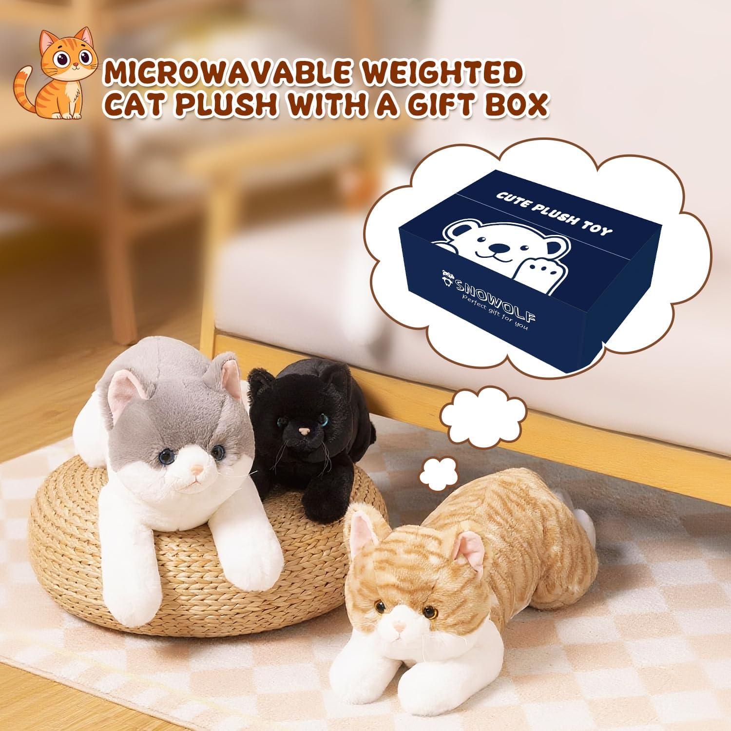 Weighted Stuffed Animals Cat, Plushies Orange Cat, Cat Plush Toy with Himalayan Salt for Warmth & Comfort, Cute Soft Kitten Doll Gift for Boys, Girls, Women, 1.5 LBs - Image 7