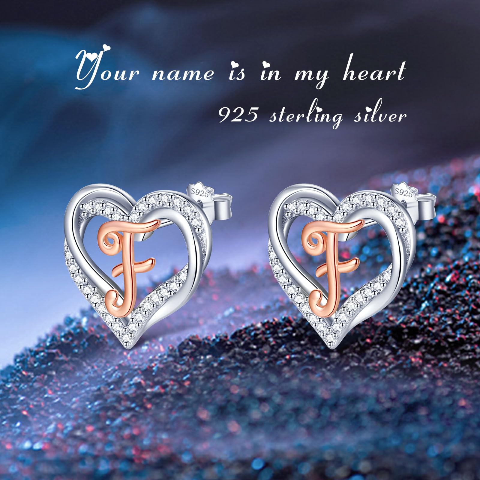 INFUSEU Orecchini Lettera, Argento Sterling 925 Orecchino Iniziale Lobo Iniziali Cuore Lettera A-Z Nome Iniziali Dell'alfabeto Gioielli Personalizzati Regali per Donne Ragazze