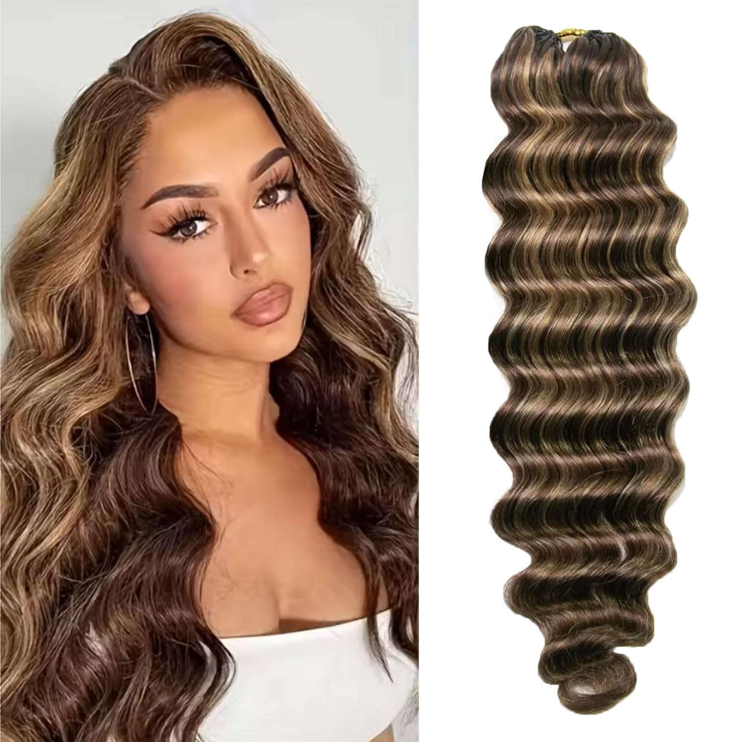 Loose Deep Wave Human Crochet Hair for Black Women Pre Separated Feather Crochet Human Hair Invisible Crochet Hair Extensions (#1B-200g, 16in)