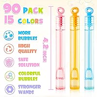 Vista 4 de INSCRAFT Varita de burbujas, paquete de 90 varitas de burbujas pastel a granel de 15 colores para Halloween, juguetes de verano, boda, uso