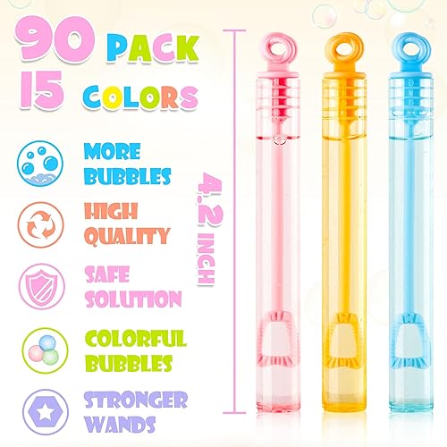 Miniatura 4 de INSCRAFT Varita de burbujas, paquete de 90 varitas de burbujas pastel a granel de 15 colores para Halloween, juguetes de verano, boda, uso de