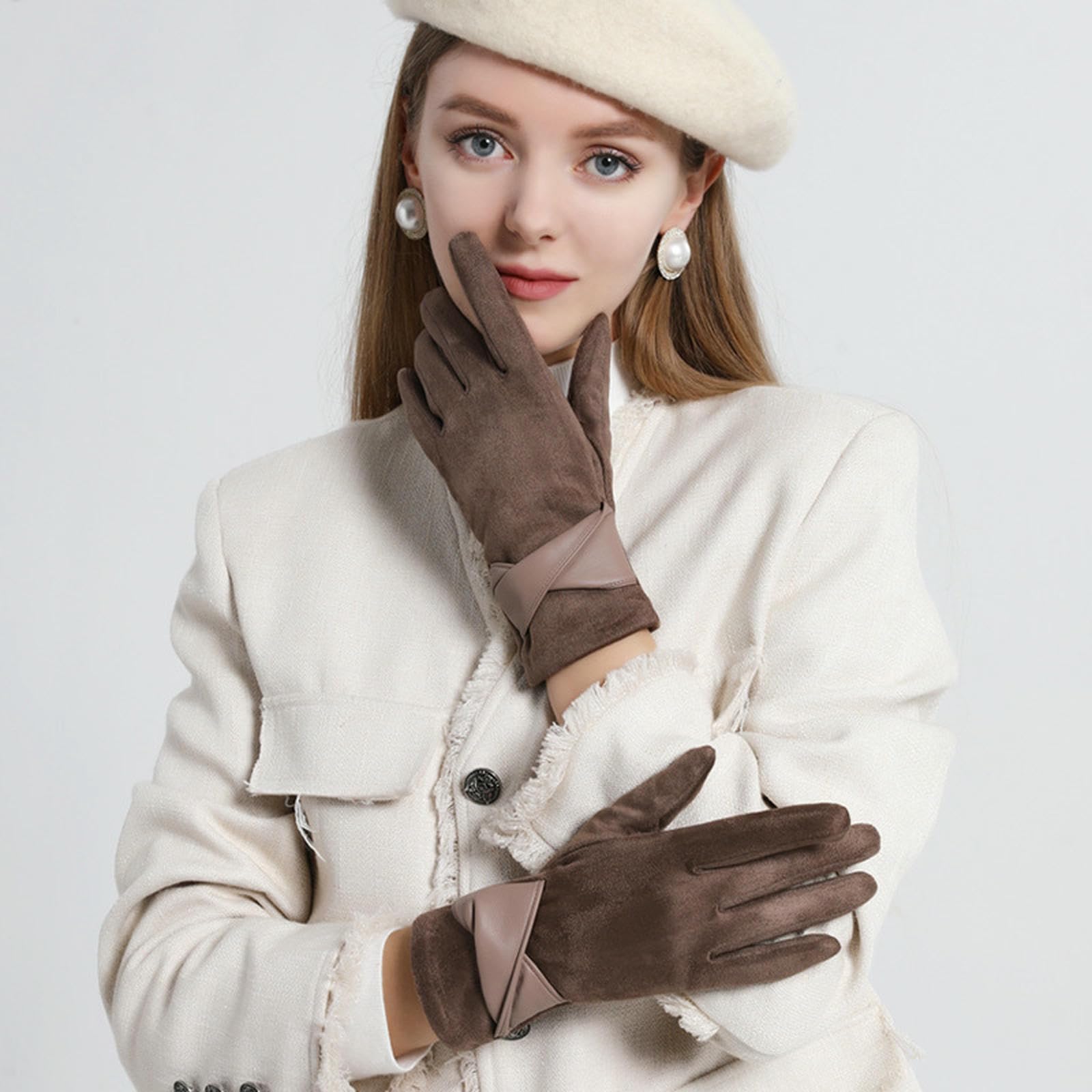 Damen-Winterhandschuhe aus Hirschleder mit warmem Fleecefutter für mehr Komfort (Universalcode Rotbraun)