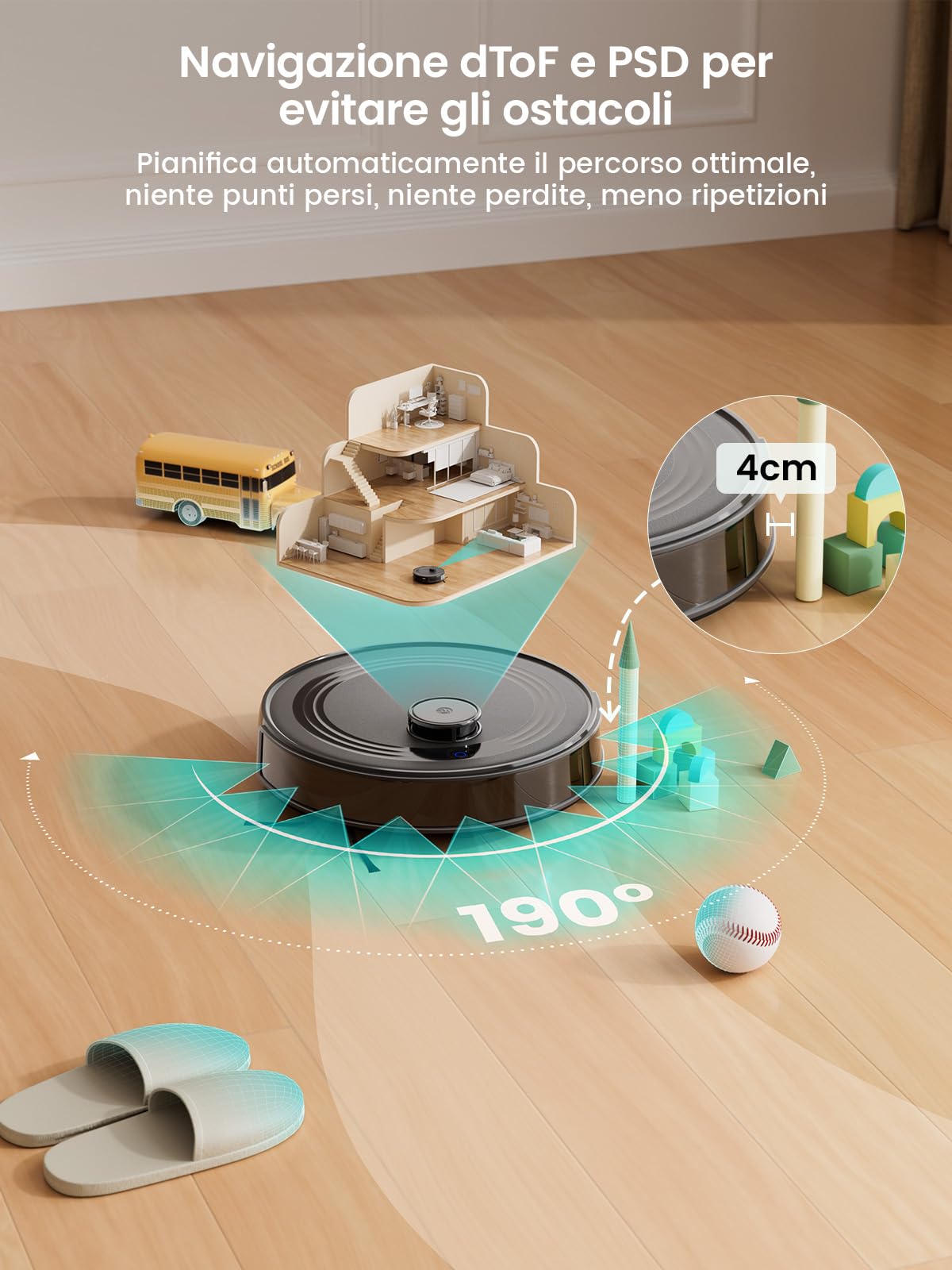 LEFANT M2 Robot Aspirapolvere Lavapavimenti con Mappatura Laser dToF 2 in 1, 6000Pa, Navigazione Intelligente PSD Anti-Ostacoli, 140 Min,Controllo APP/Alexa, Ideale per Peli Animali，Nero