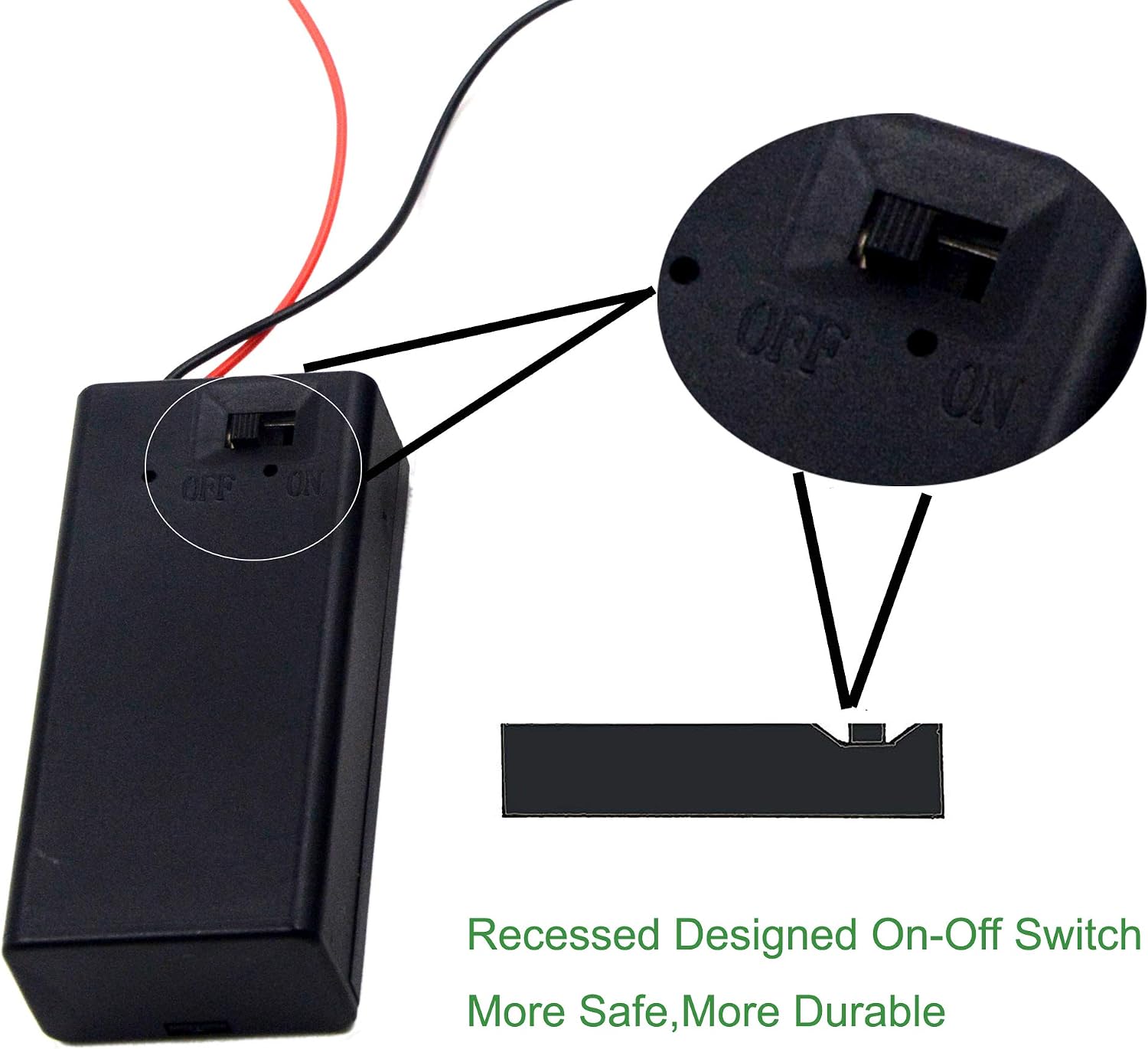 (Pack of 5 9v Battery Holder, 9 Volt Battery Holder with Switch, 9v Battery Case with Switch