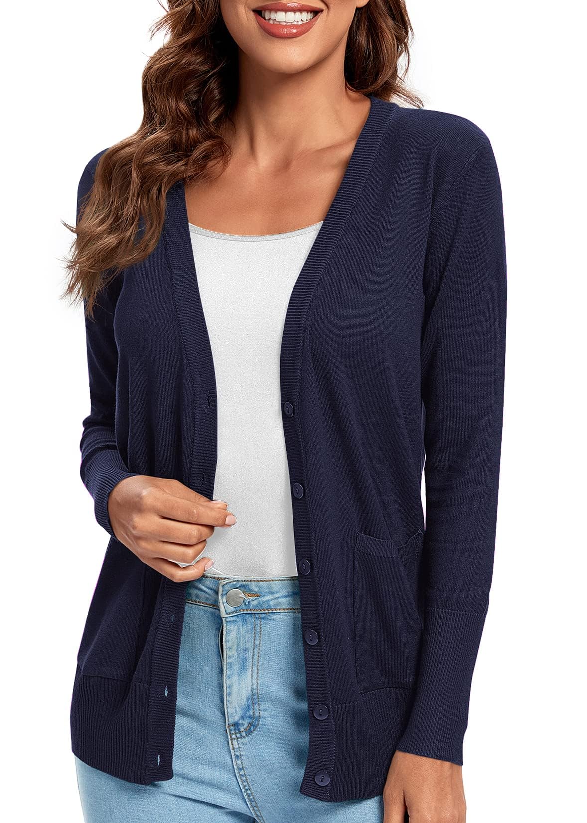 Urban CoCoWomen's Long Sleeve Button Down Basic Cardigan Sweater