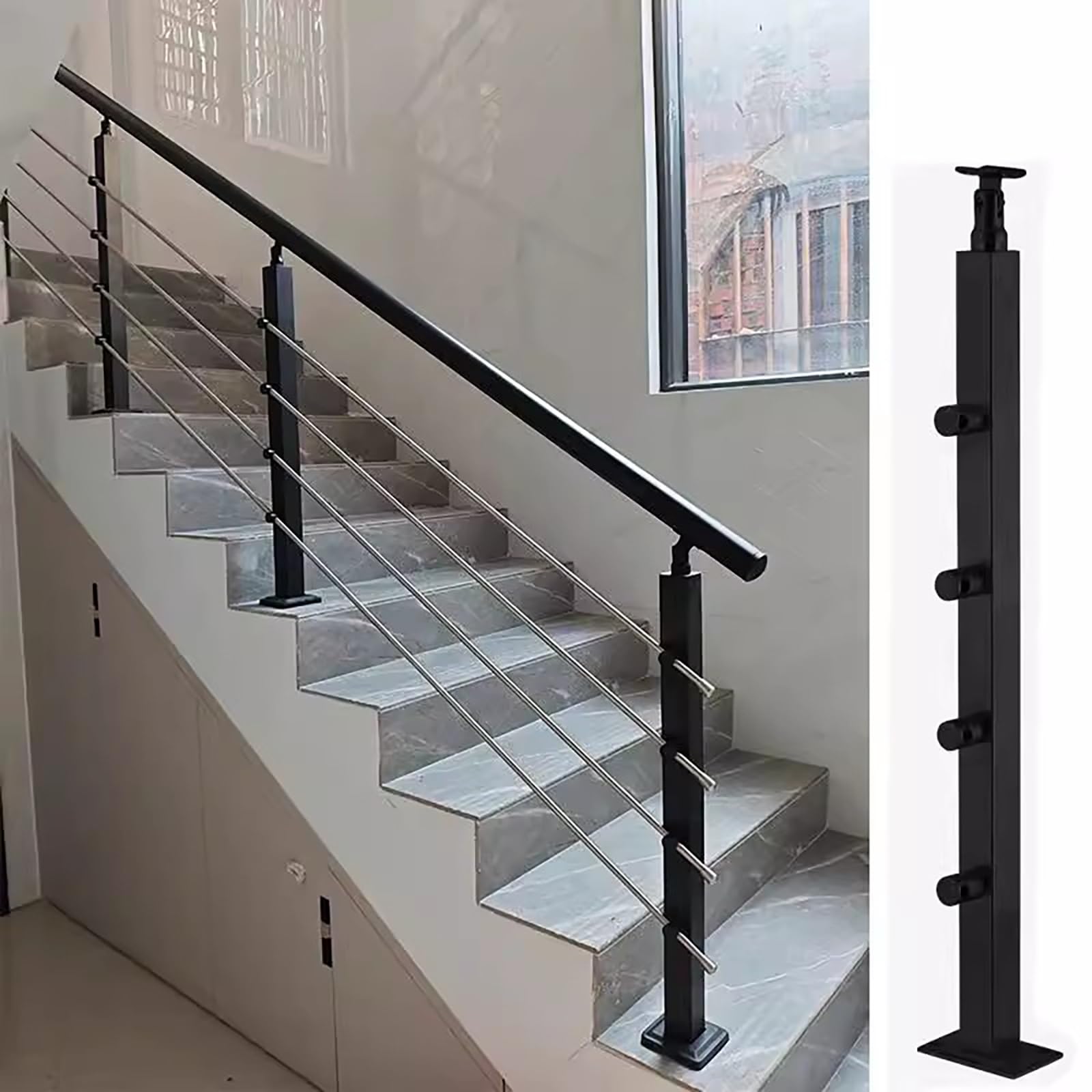 Garde-corps escalier rampe avec support épaissi pivotant 270° pour extérieur Nero 85cm