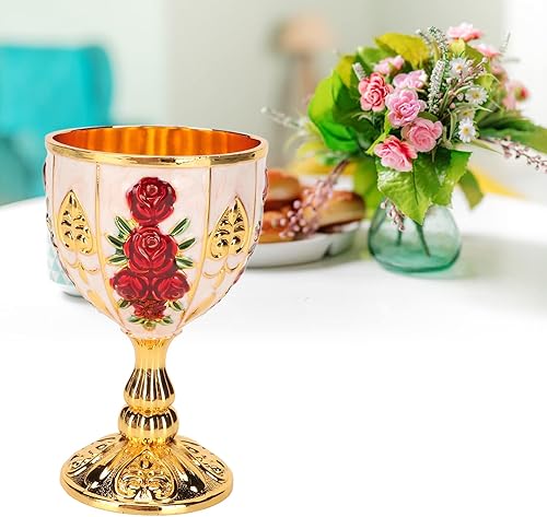 Miniatura 2 de Copa de cáliz dorado de 4 pulgadas, cáliz dorado de alta aleación de zinc, diseño de flores retro en relieve, elegante taza para banquete de fiesta,