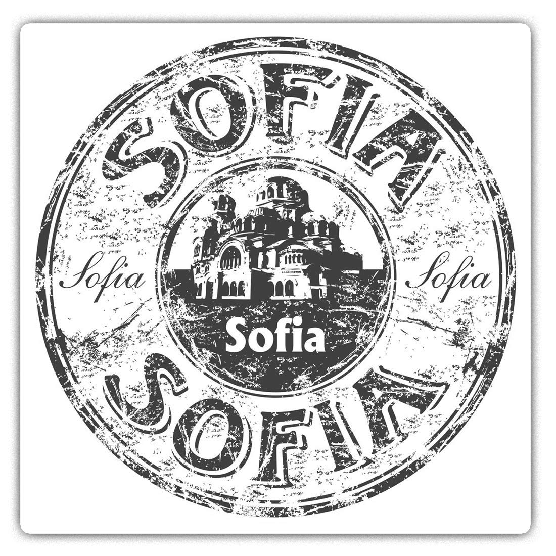 Destination Vinyl Ltd Multi 2 X Square 10Cm Vinyl Stickers - Sofia Bulgaria Travel Stamp 40417