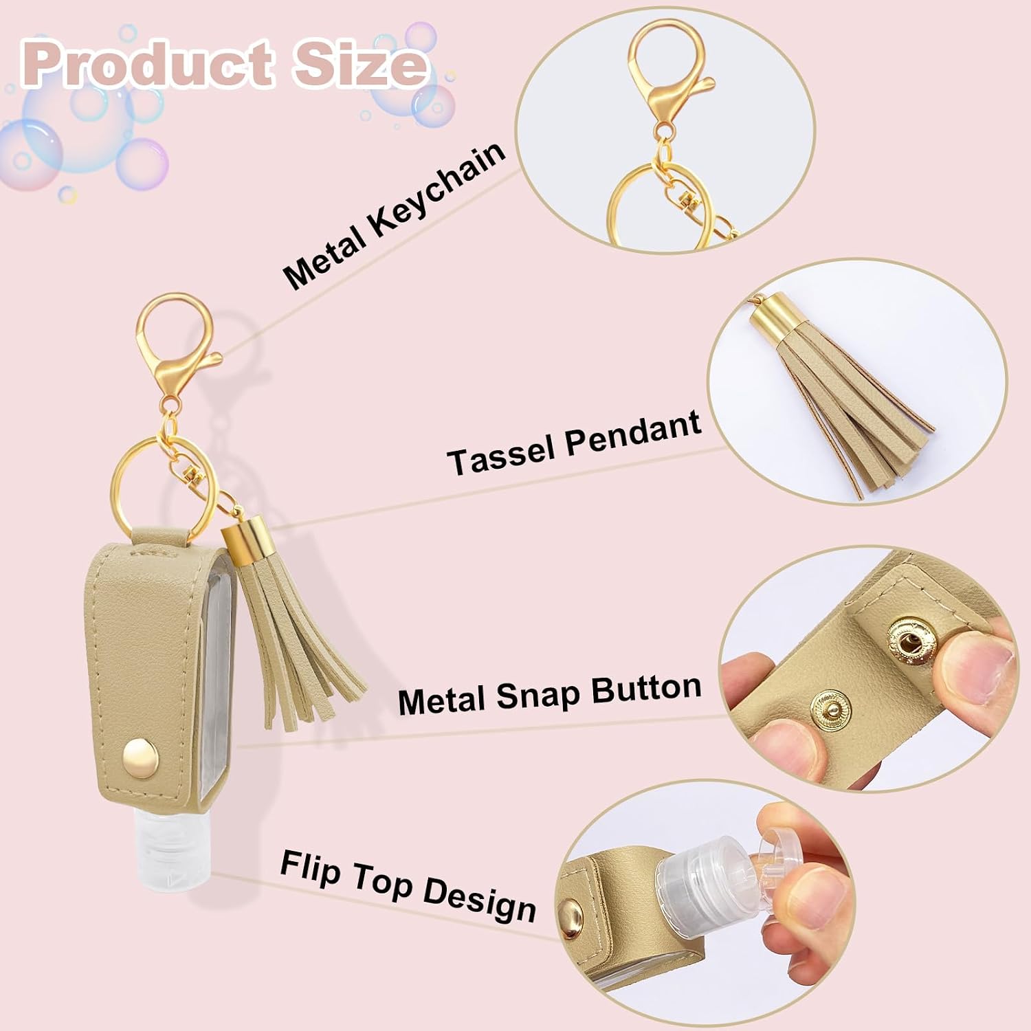 4 Pack Portable Travel Hand Sanitizer Keychain Holder with Funnel, Small Leather Empty Travel Size, 30ml Mini Hand Sanitizer with Refillable Bottle for Toiletry Shampoo Lotion Liquid Soap