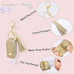 4 Pack Travel Hand Sanitizer Keychain, Leather Holder with Funnel | PU Leather Case, PET Bottle, 30ml, Flip Cap Leakproof, Refillable, Tassel Keychain, Black Pink Khaki Grey