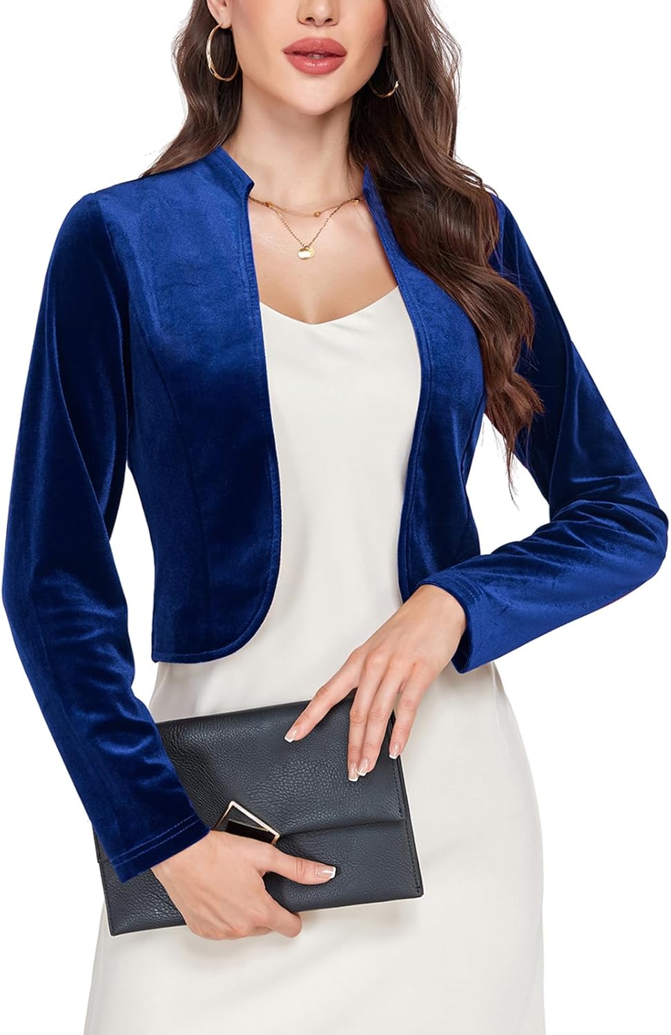 MINTLIMIT Velvet Bolero Shrug for Women Long Sleeve Open Front Cropped Cardigan Cocktail Party Shrugs for Evening Dresses - Image 3