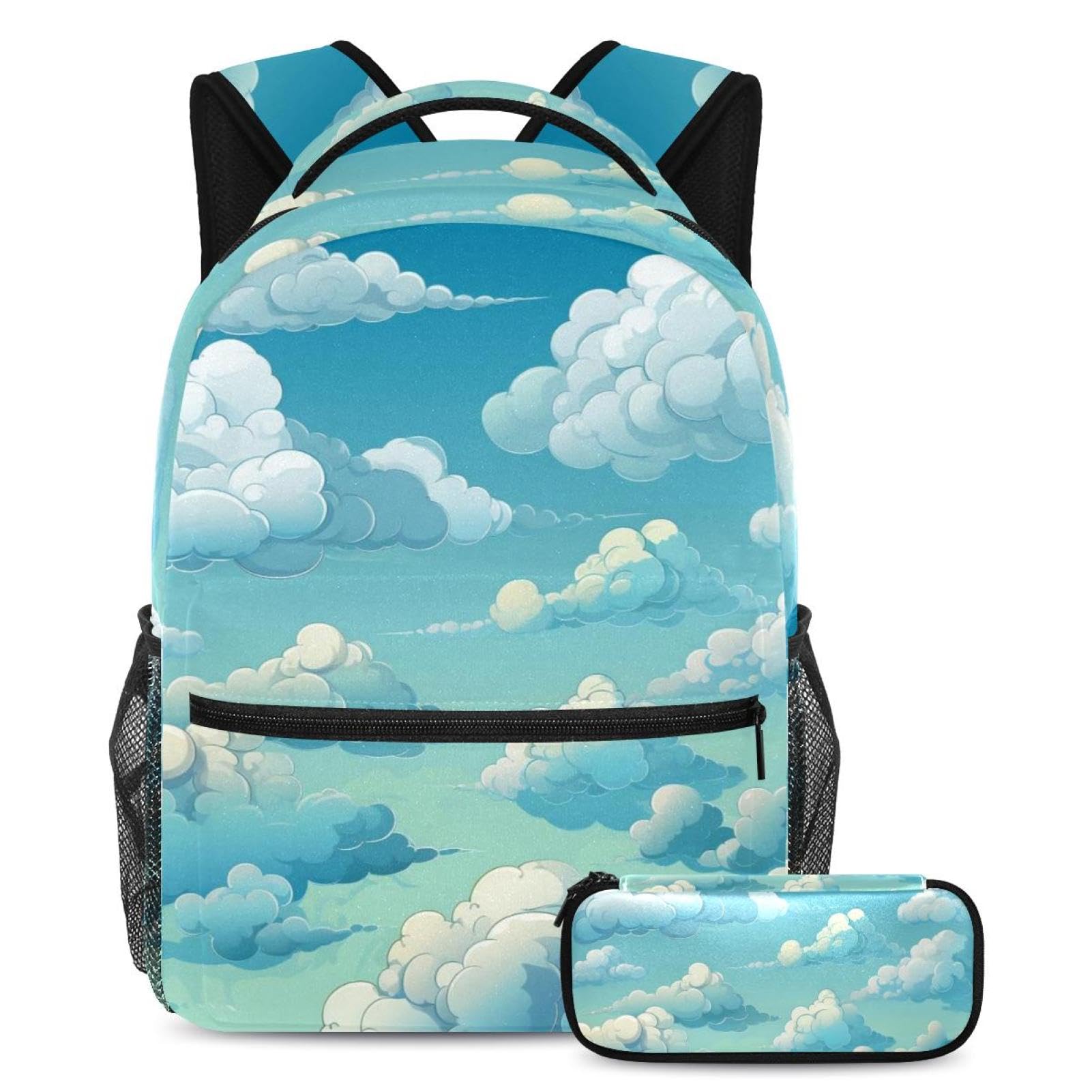 Cartable grande capacité motif nuages avec trousse pour voyage ado - 7