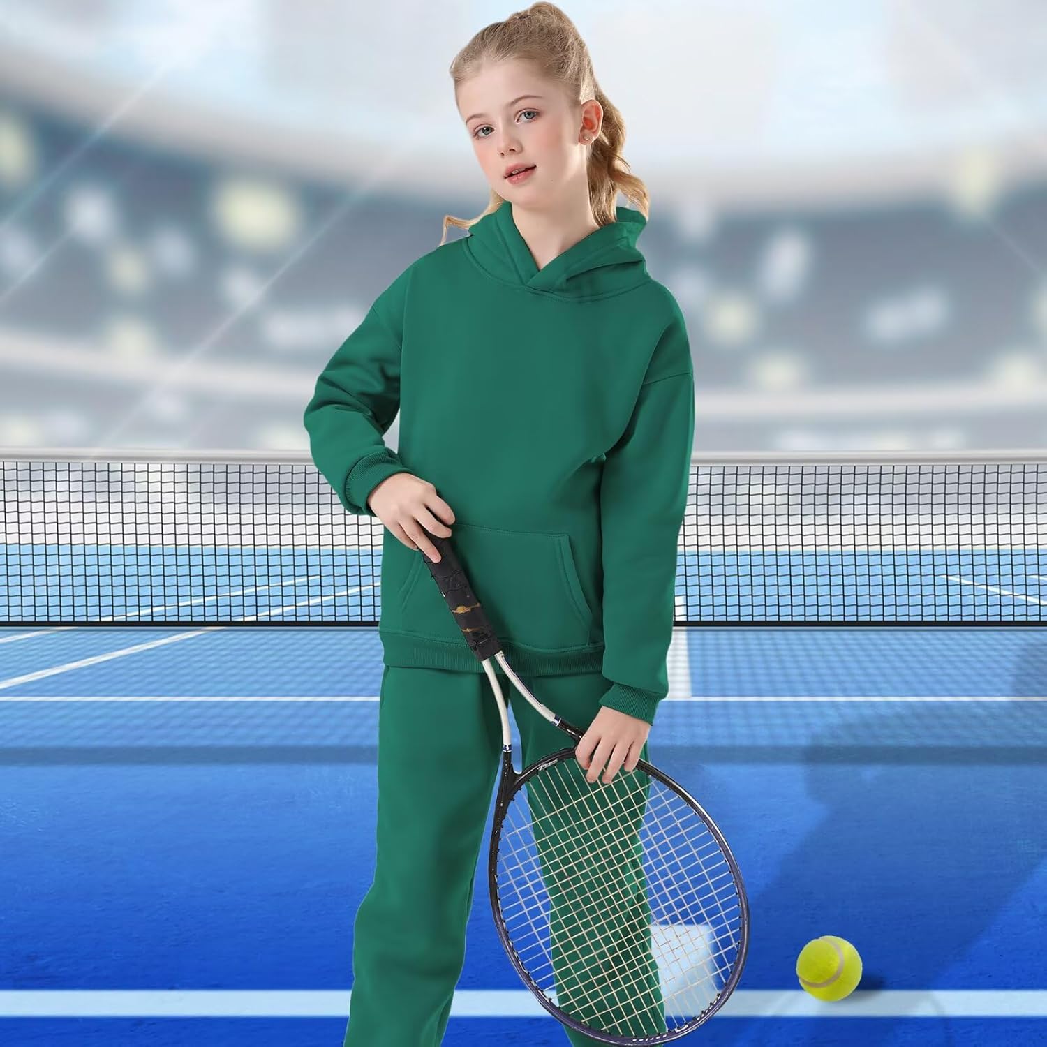 DHSPKN Girls Boys 2 Piece Tracksuit Athletic Sweatsuits Sets Hooded Sweatshirt and Jogger Sweatpants Clothing Sets for Kids - Image 2