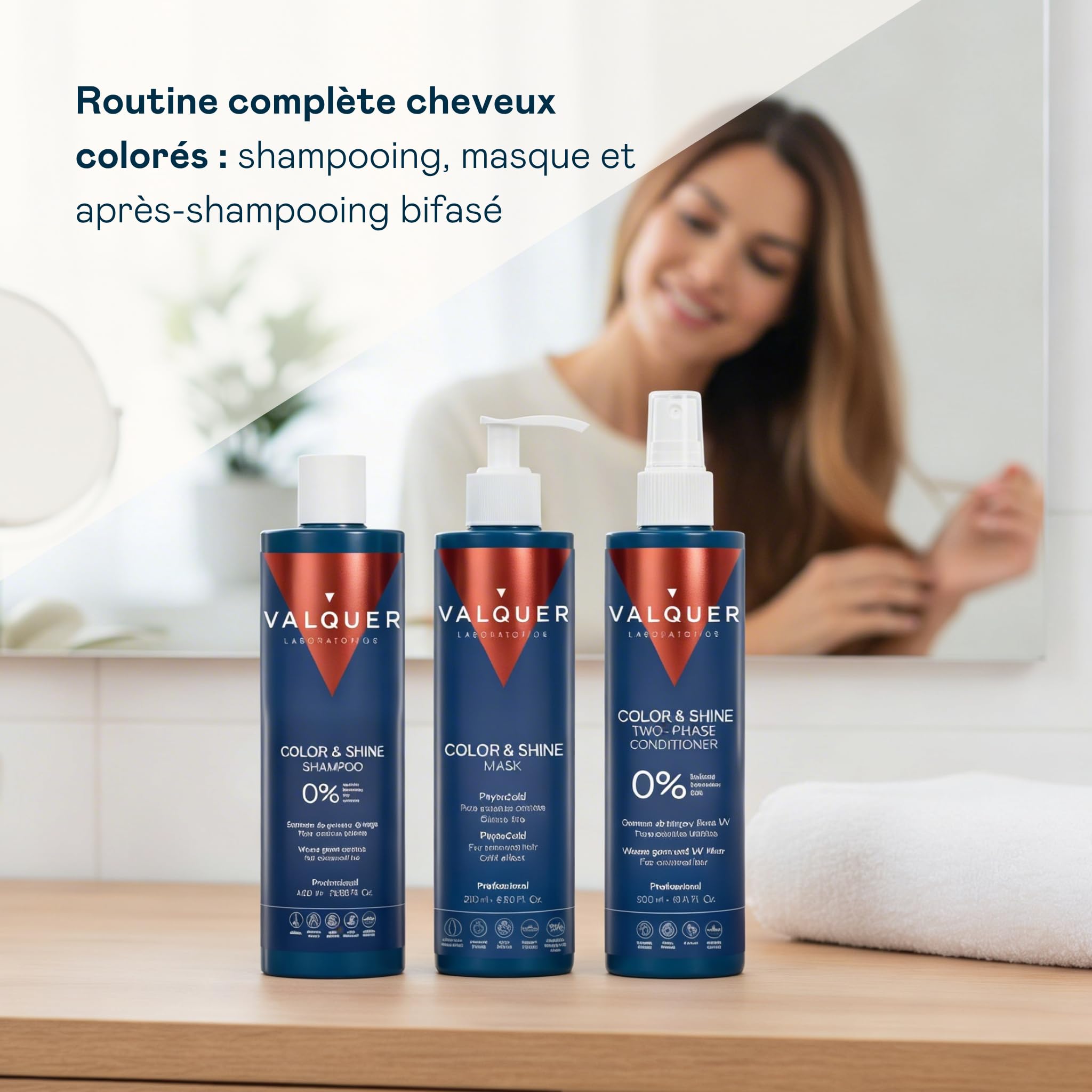 Valquer Hair Enhancer Pack Couleur: Shampooing 400 ml + Masque Effet Glace 175 ml + Après-shampoing biphasique 300 ml. Cheveux teints 1300 G (3 Unités)