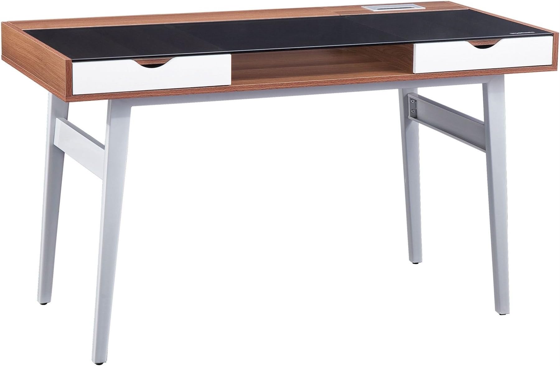 Retro Glass Topped Computer Writing Desk Table with Drawers for a Home Office or Student Piranha Furniture Sabalo - PC 22w