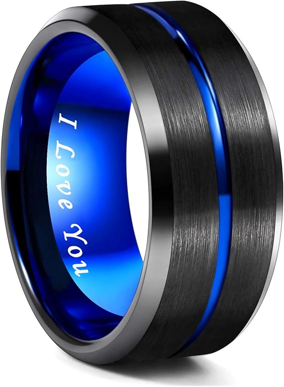 Amazon Greenpod メンズ タングステンリング 結婚指輪 8mm 10mm I Love You の刻印 細いブルー ローズゴールド ブラックセンターグルーブ 快適フィット サイズ6 17 リング 通販