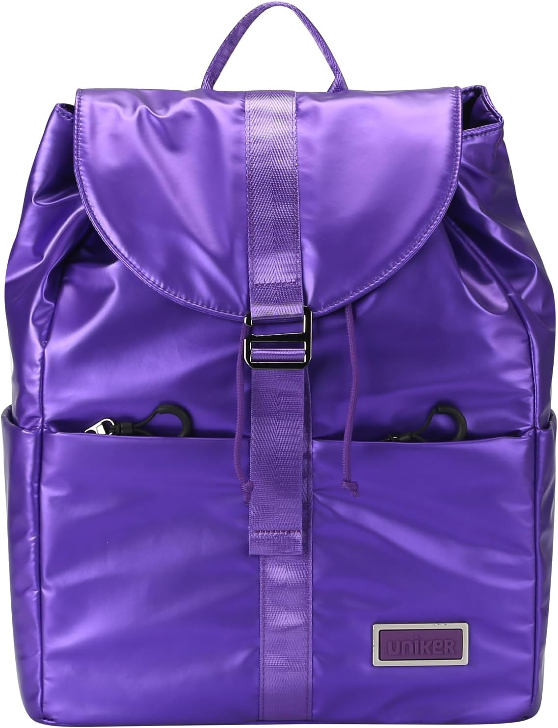 UNIKER Women's Metallic Shiny Backpack - Purple Trendy Waterproof Drawstring Puffer Bag, Y2K Fashion Backpack with Laptop Sleeve for Travel, Daily
