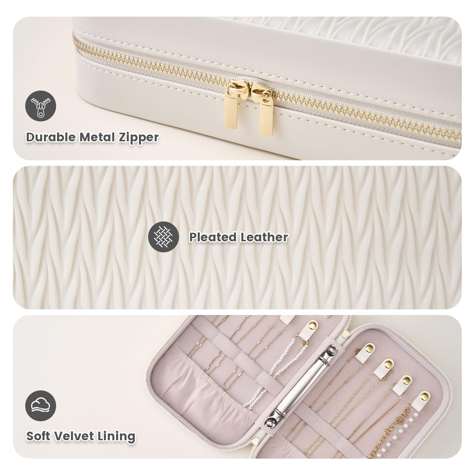 Lolalet Gioielli di Viaggio Organizzatore, Cassa di Stoccaggio Gioielli con Tasca, Orecchini Collane Braccialetti Anello Sacchetto di Stoccaggio con Cerniera per le Donne -Bianco