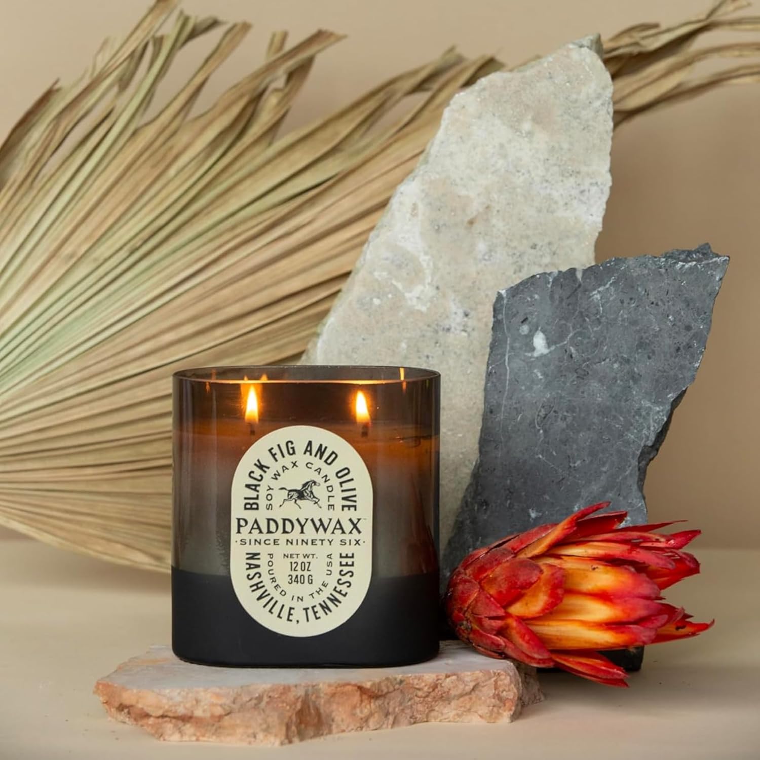 Paddywax Vista Scented Candle with Lid in Reusable Tonal Glass Jar, Clean-Burn 2-Wick Soy Candle with Approx. 84 Hour Burn Time, Decorative Gift Candles for Home, Black Fig & Olive, 12 oz - Image 3