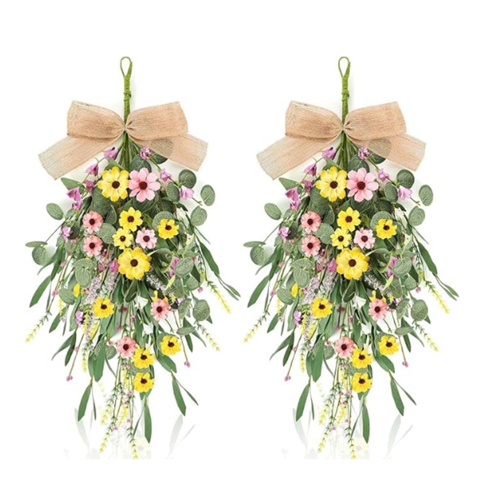 Hndhbfgrt Artificial Floral Teardrop Wreaths 22" 2Pcs Spring Summer Swag for Kitchen Cabinet