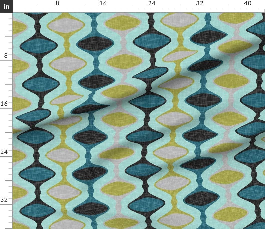 Spoonflower Fabric - Mid Century Ogee Modern Teal Blue Lime Gray Grey Black Olive Geometric Printed on Petal Signature Cotton Fabric by The Yard - Sewing Quilting Apparel Crafts Decor