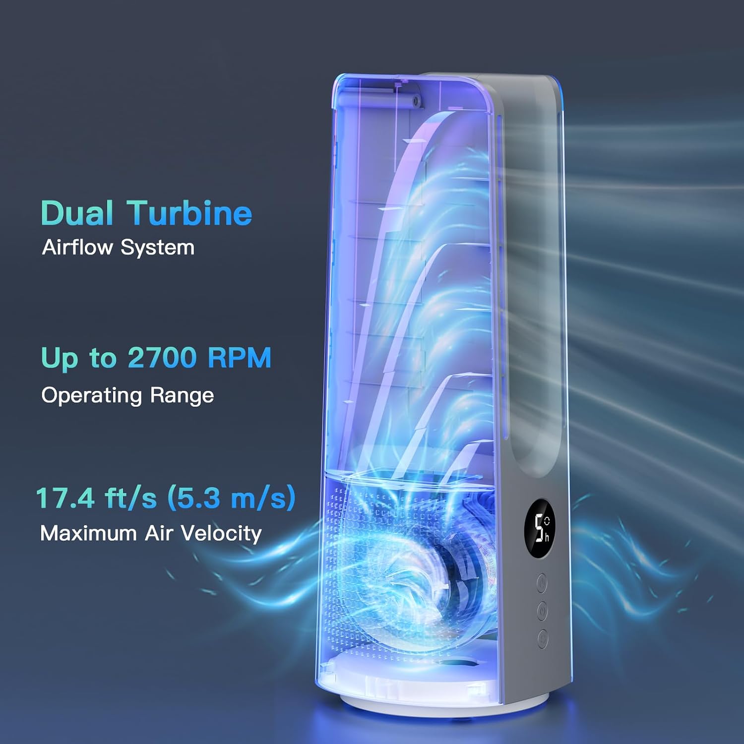 KONSIDEN Bladeless Desk Fan for Office, 13-Inch Small Quiet Desktop Fan with 5 Speeds, 60° Oscillation, 1–9H Timer and LED Display, Plug-In Bedside Fan with Adapter for Bedroom and Nightstand