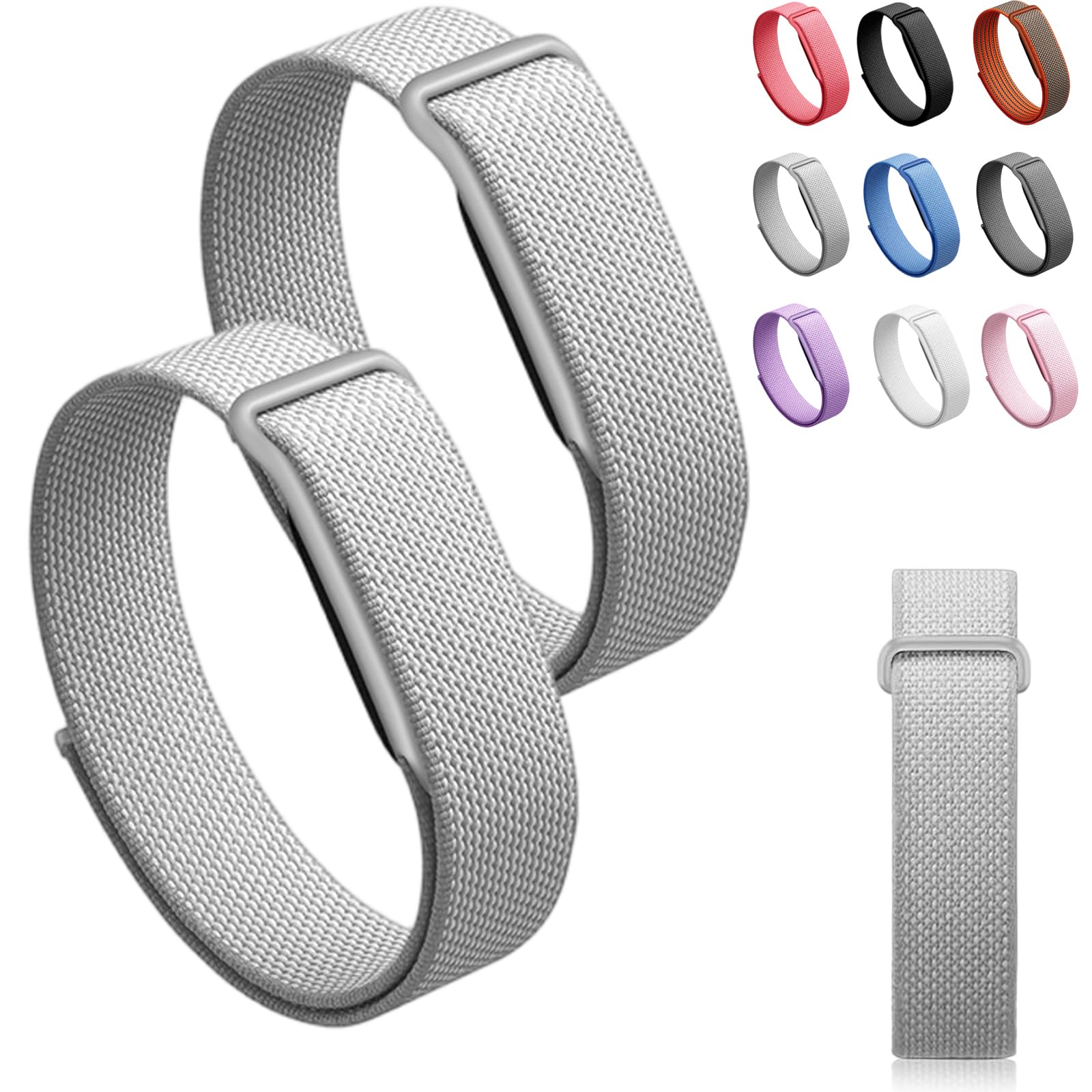Siebkorb for Google Fitbit Air Nylon Band,Hook and Loop Strap Replacement,Breathable Sport Loop,Adjustable Woven Wristband for Fitbit Air Screenless Fitness Tracker,Non-Original (2, Nylon-Grey)