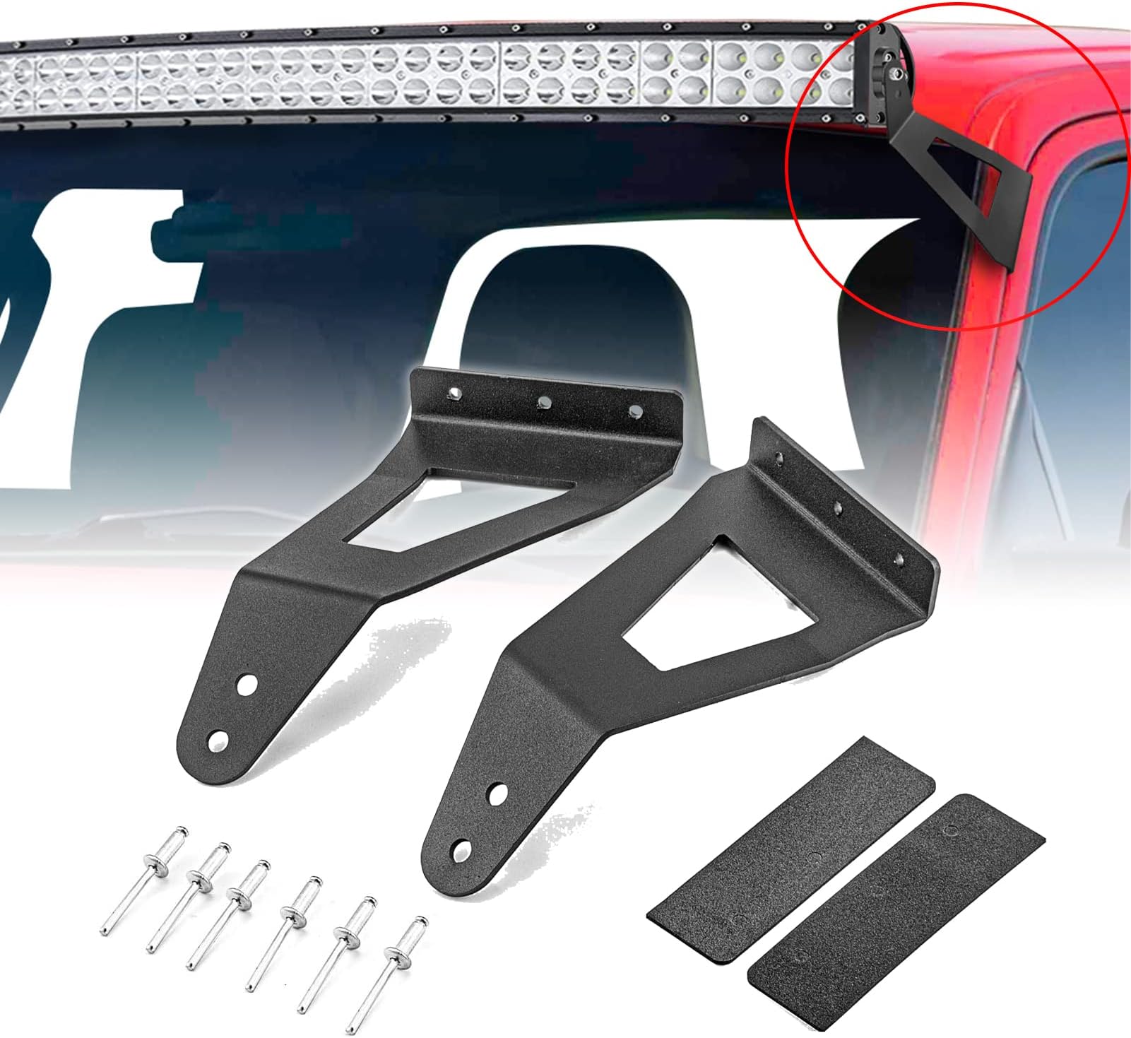 WeiSen Upper Windshield Over Roof Mount Brackets for 52 Inch Curved LED Light Bar Compatible with 2004-2018 Ford F150 Fit 2010-2016 F150 SVT Raptor