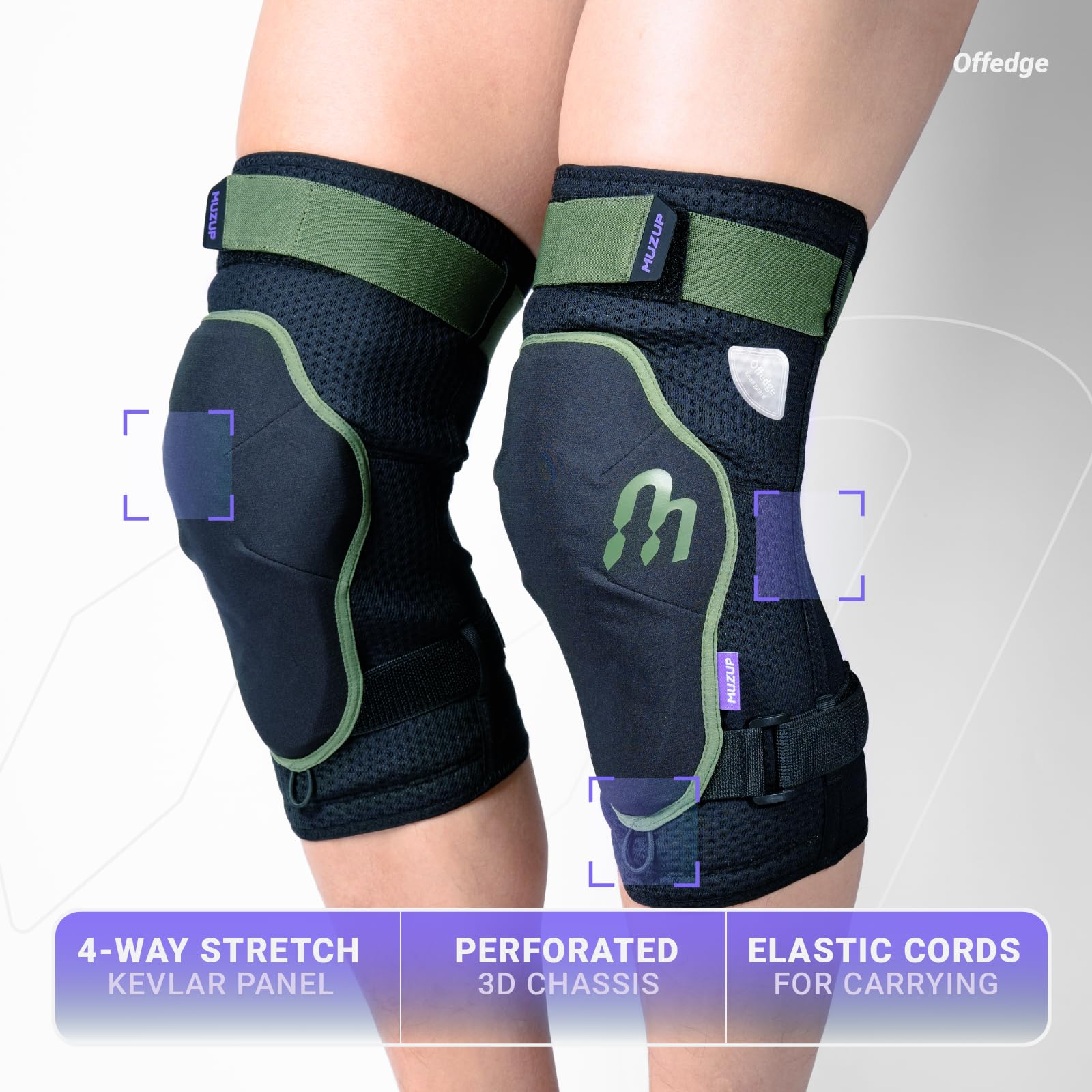 MUZUP MTB Knee Pads, Sufficient Protection Kneepad No-Slipping Mountain Bike Knee Pads for Men and Women Removable Padding Non-Bulky Knee Brace for MTB Snowboard Mountain Bike Gardening Work (Large)