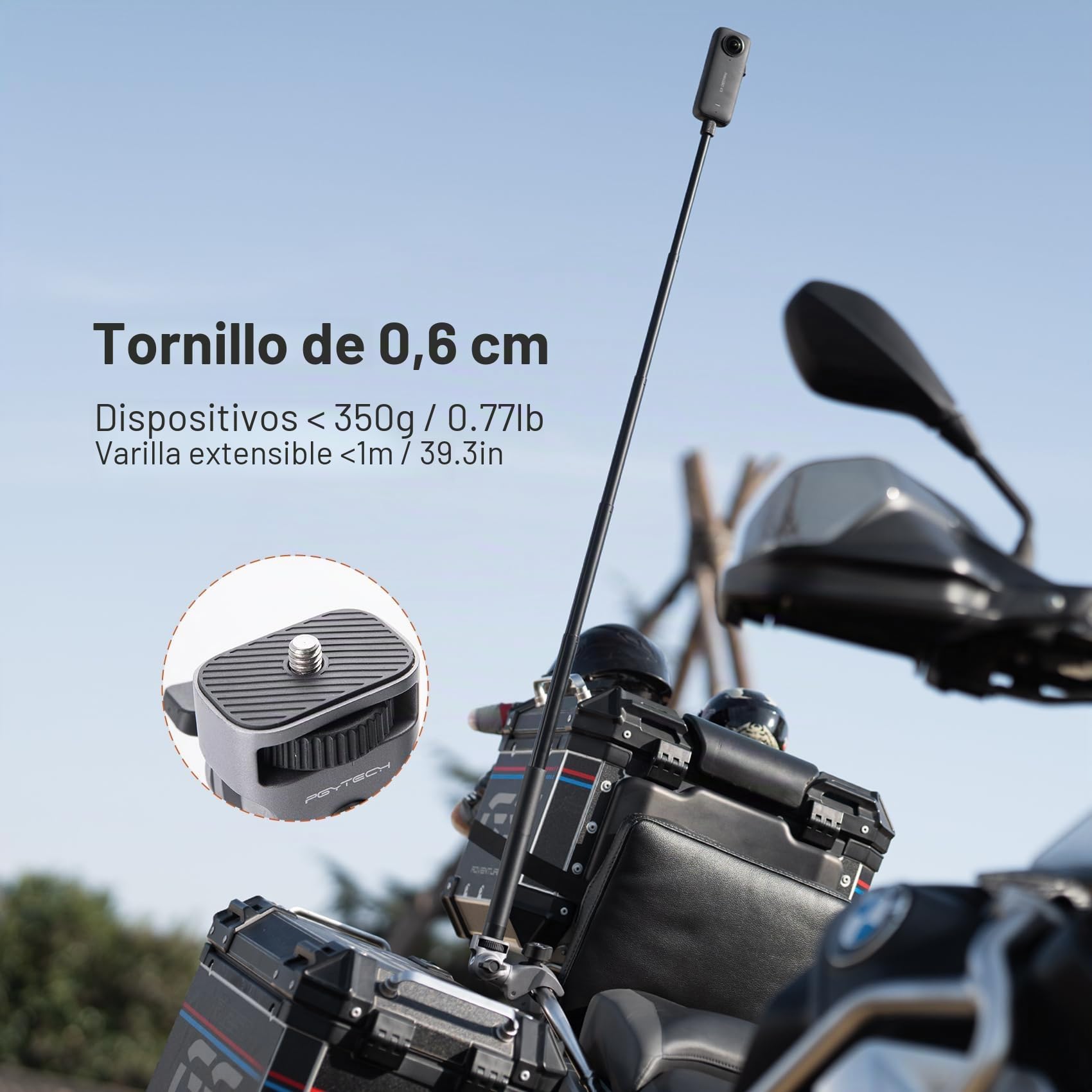 PGYTECH CapLock Súper Pinza Soporte, Aluminio Arnés Manillar Moto Bicicleta | Abrazadera de Cangrejo con Tornillo 1/4, Compatible con GoPro/DJI Osmo/Insta360, Sistema de Liberación Rápida