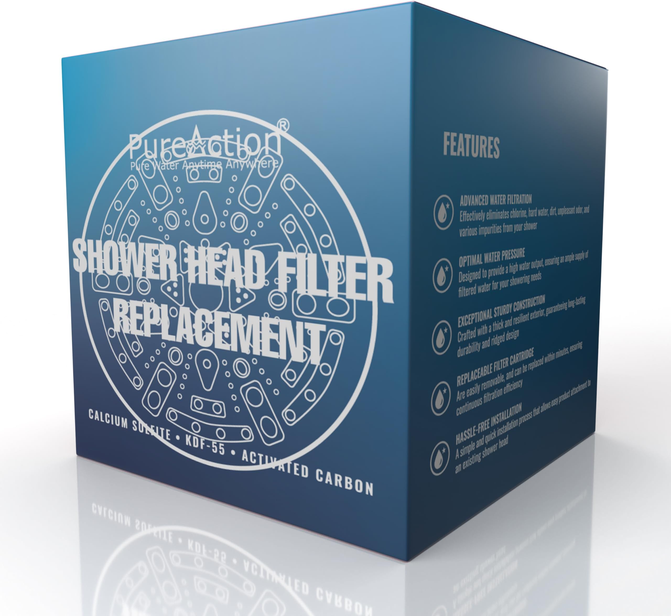 PureActionReplacement Filter Cartridge Set - Shower Head Filter for Hard Water SH100-7 Settings High Pressure Filtered Shower Head - Filters for Chlorine and Fluoride - Water Softener Showerhead