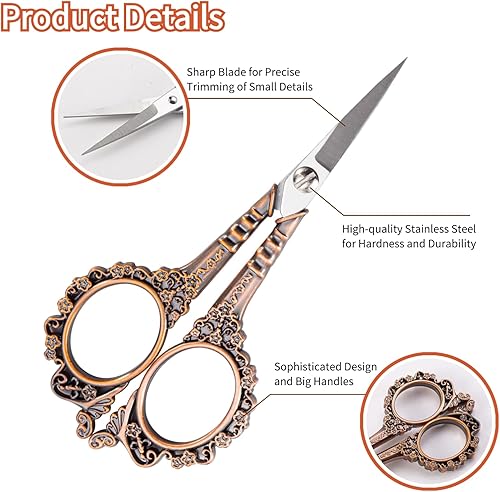 Miniatura 3 de Tijeras multiusos de cobre con funda, tijeras afiladas de costura y bordado para oficina, hogar y escuela
