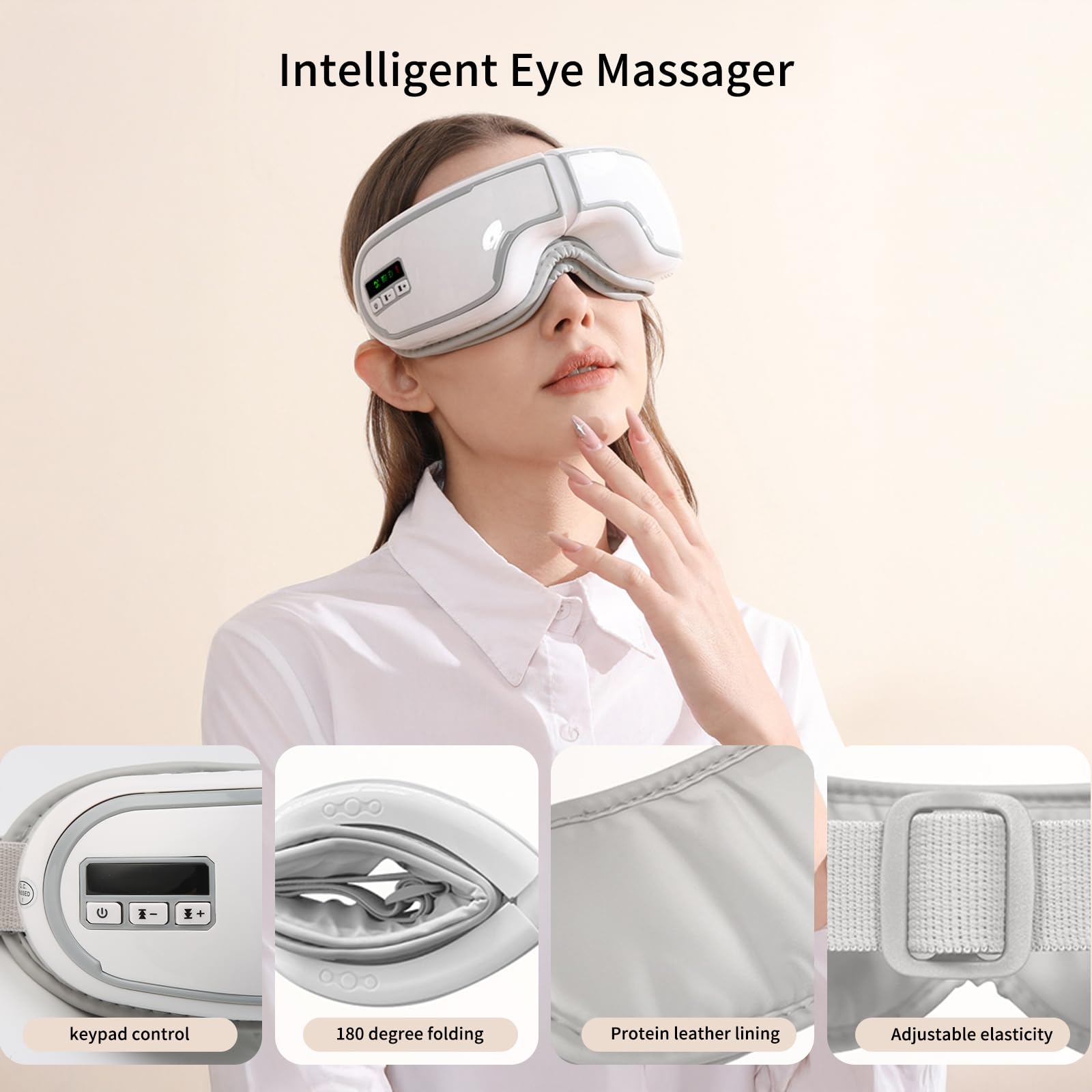 Masajeador Ocular Inalámbrico con Calor y Vibración, Recargable para Relajar y Reducir Ojeras