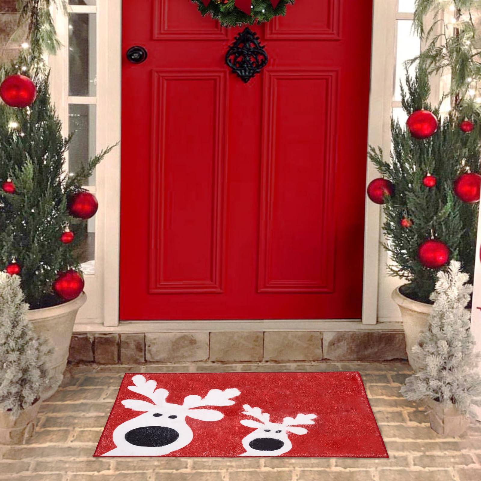 Inshere Paillasson de Noël, joli renne décoratif, tapis d'extérieur, tapis de sol discret, tapis de bienvenue, paillasson d'entrée antidérapant pour entrée, 80 x 49,8 cm (rouge, blanc Inshere Paillasson de Noël, joli renne décoratif, tapis d'extérieur, tapis de sol discret, tapis de bienvenue, paillasson d'entrée antidérapant pour entrée, 80 x 49,8 cm (rouge, blanc