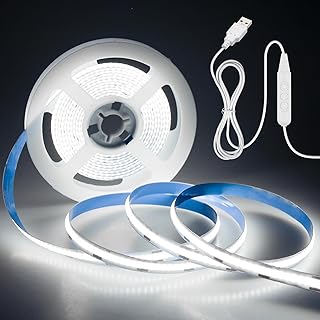 Aclorol 5V COB LED Strip Light USB Powered 6000K 9.84FT/3M 960LEDs Dimmable LED Flexible Light Strip with Dimmer 8mm Width Doltless LED Tape Light for TV Backlights 3D Printer Kitchen Mirror Wardrobe