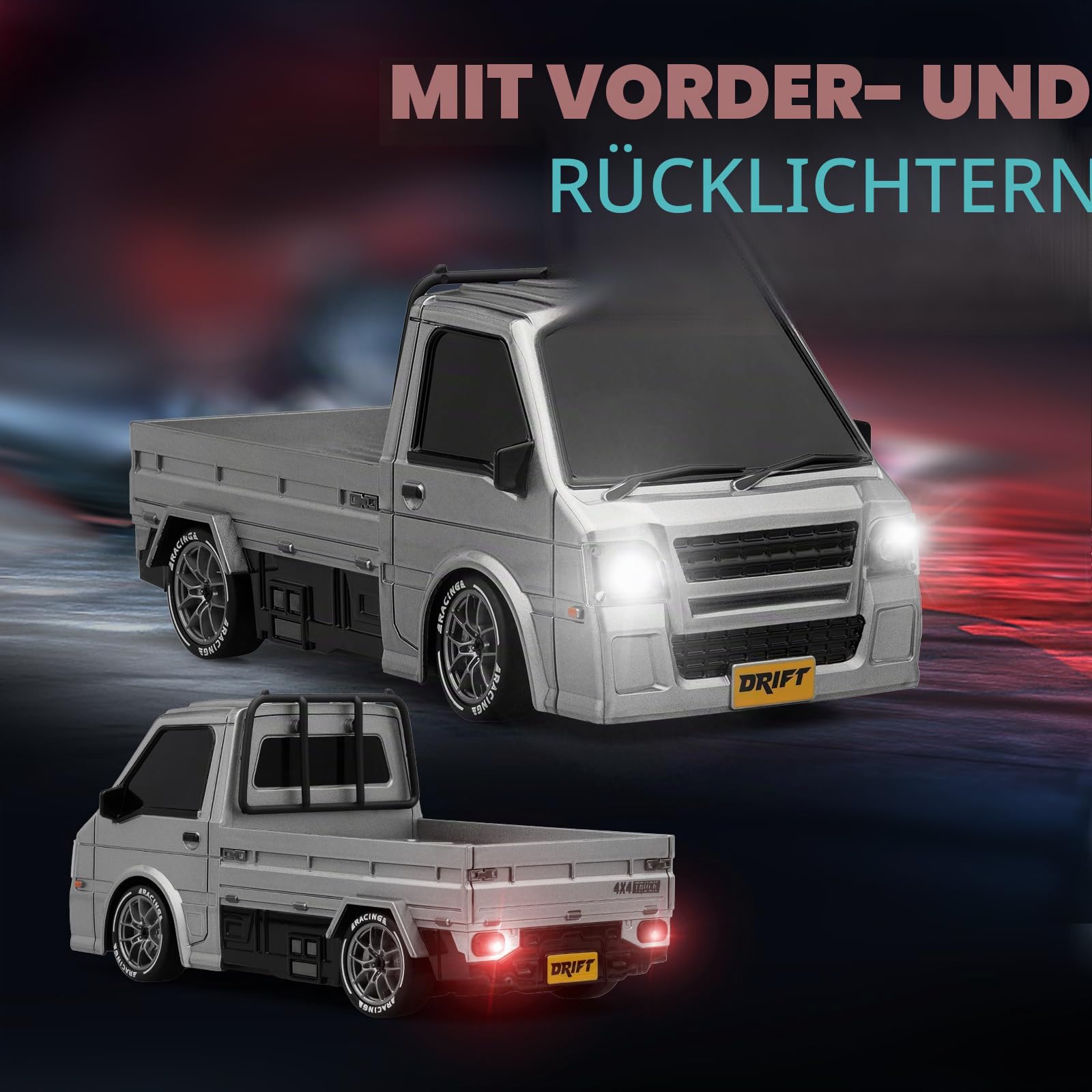 ACAMMZAR Ferngesteuertes Auto Drift, 1:24 RC Drift Car, 20KM/H 4WD Truck RC Auto mit LED-Leuchten, Zwei Batterien, für Jahre Kinder und Erwachsene