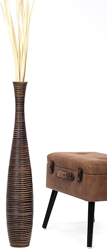 Miniatura 30 de Leewadee - Jarrón alto para decoración del hogar, madera de mango 2-Negro,Negro,Marrón, marrón claro,Dorado,Negro,