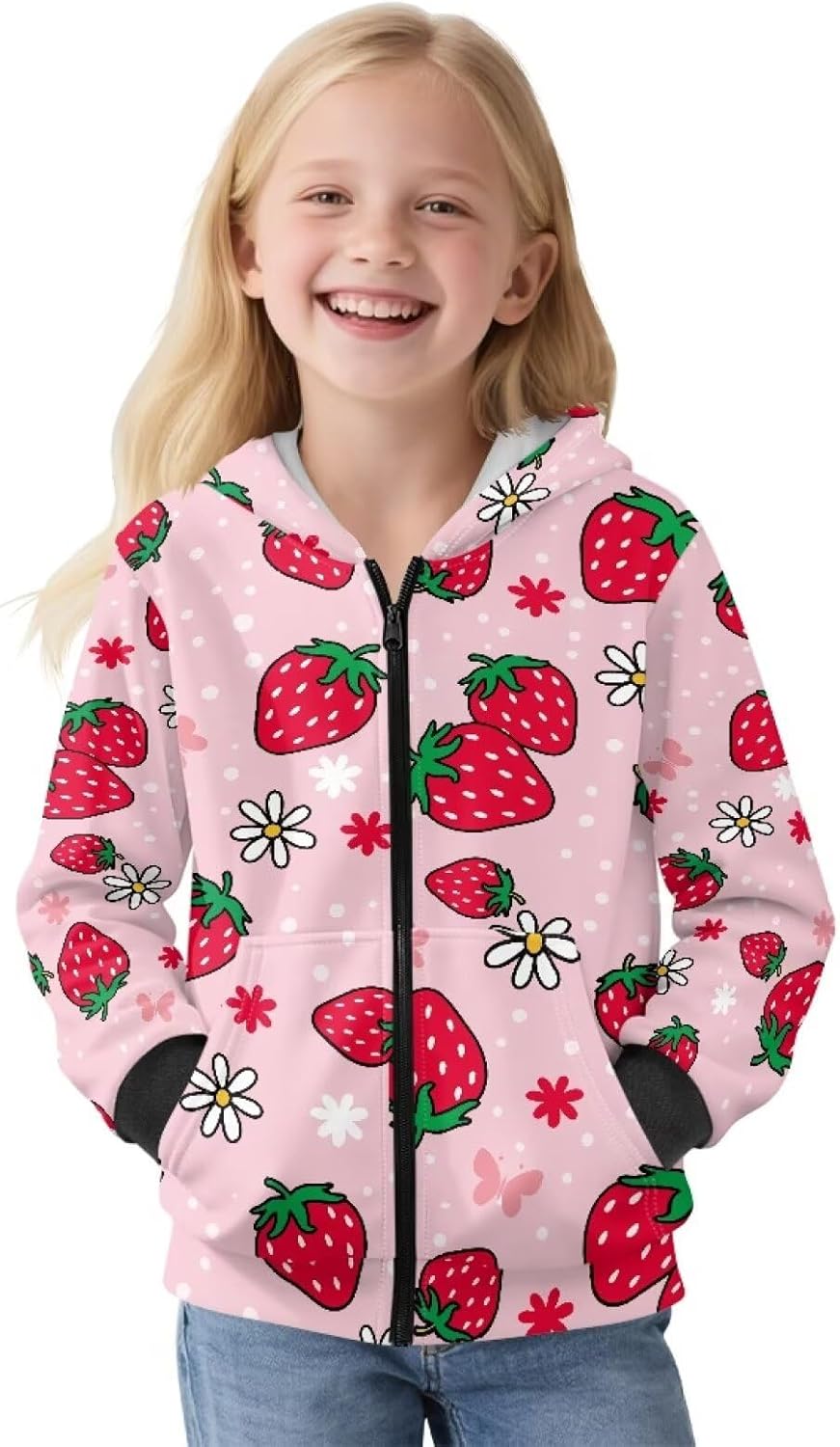 Zip Up Hoodie for Girls Kids Long Sleeve Tops with Pockets Trendy Hooded Sweatshirt for Girls 7-14 Years Old