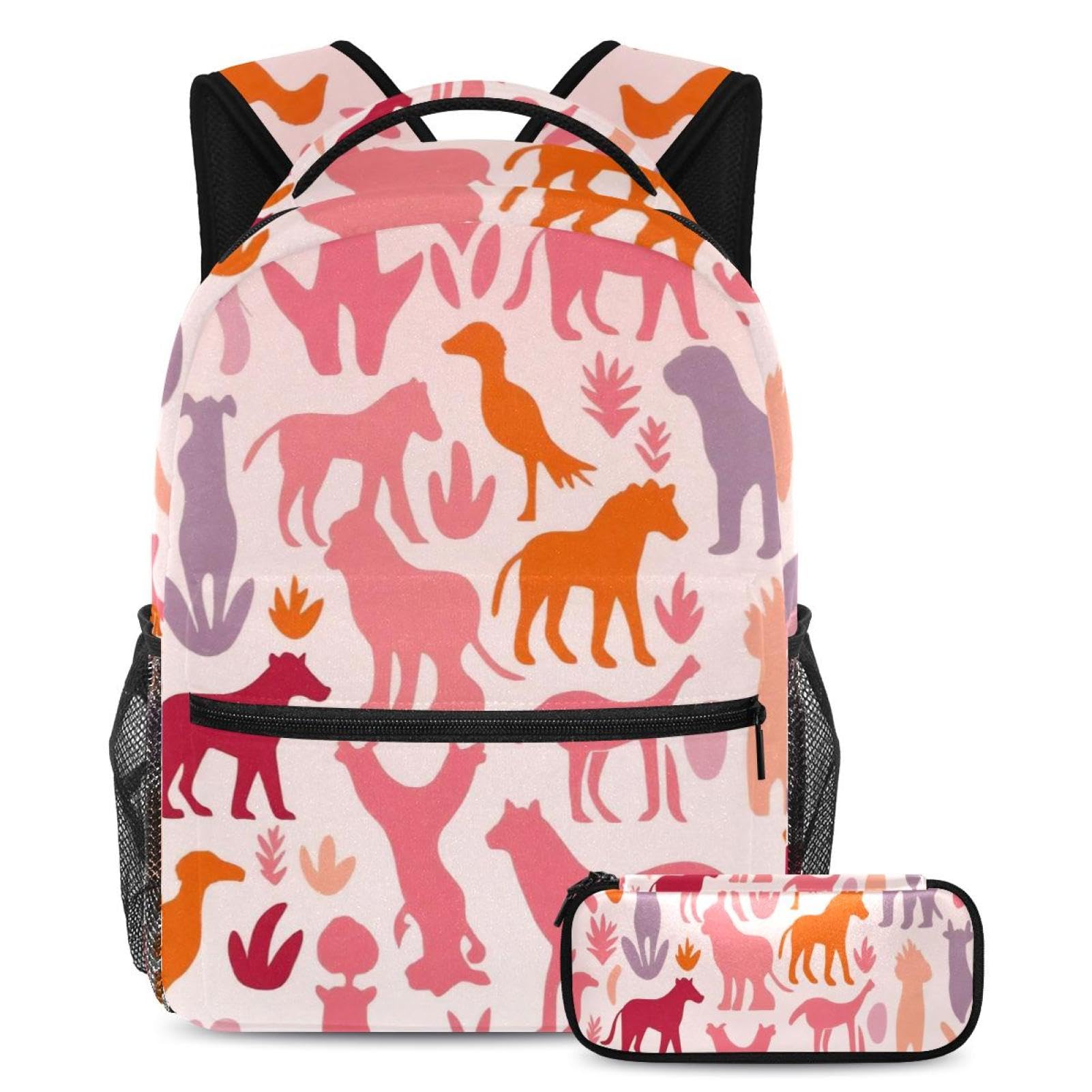 Sac à dos avec trousse rose et multicolore pour étudiants 40cm