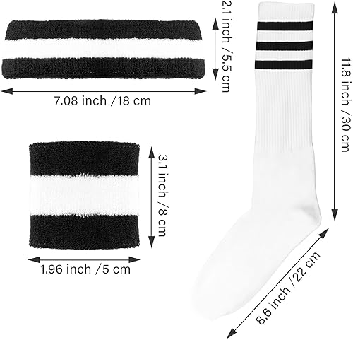 Miniatura 2 de Juego de 5 bandas para el sudor y calcetines a rayas, bandas para el sudor de los años 80, disfraz de los años 90, bandas para el sudor de muñeca