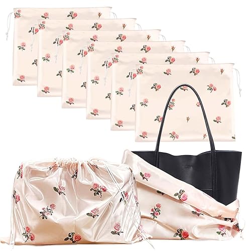 SNAIL GARDEN 6-Pack Floral Drawstring Dust Bags for Purses and