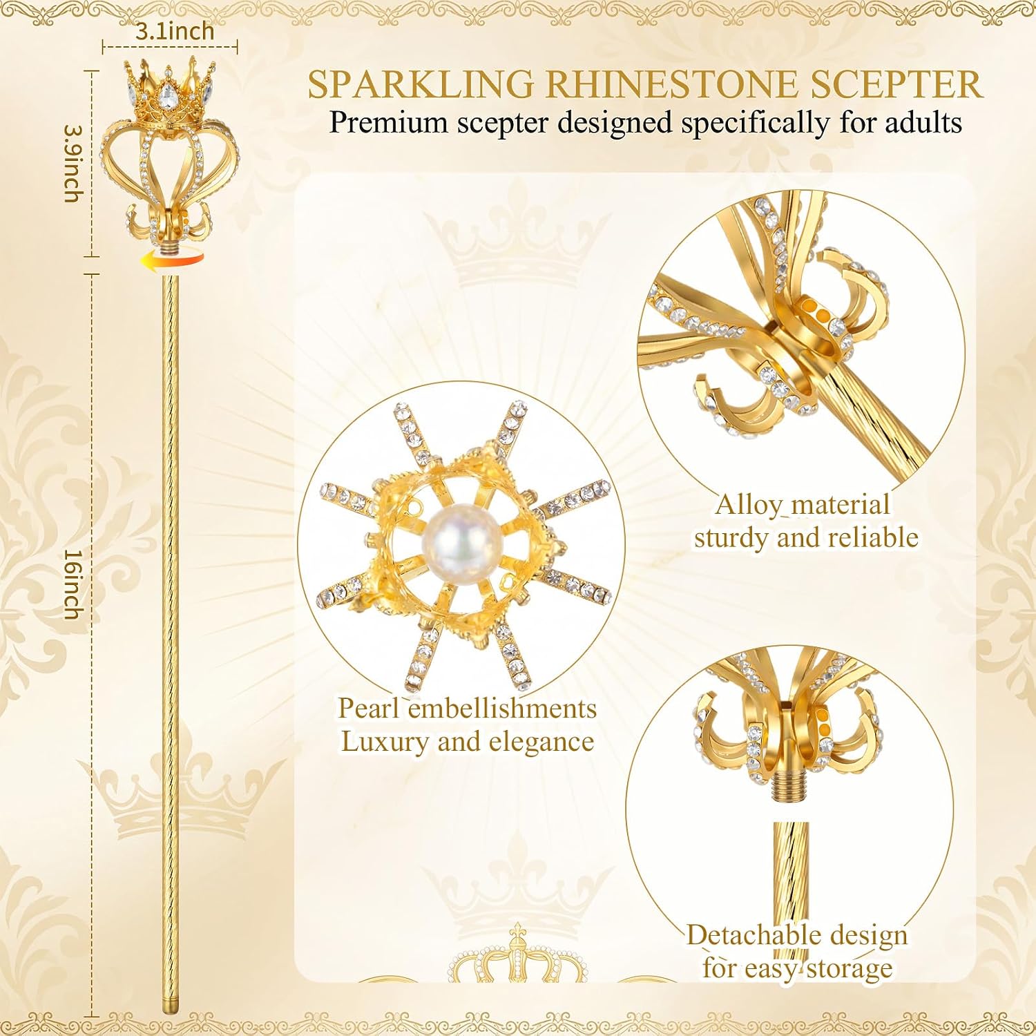 Junkin Crown and Wands Set for Women Crystal Headpiece Rhinestone Queen Scepter for Halloween Princess Fairy Costumes Cosplay