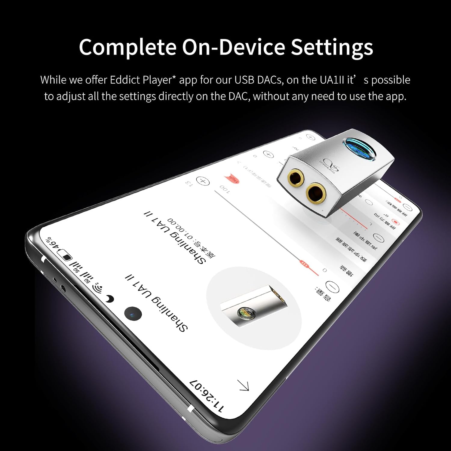 SHANLING UA1 II Headphone Amplifier Portable USB DAC AMP – Dual CS43131 Chips, 3.5mm + 4.4mm, 768kHz/32bit DSD512, 0.96" LCD Display, Hi-Res Audio for Smartphones, PC (Purple)