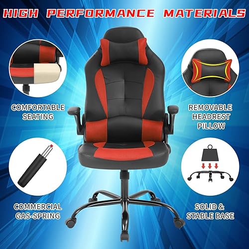 Miniatura 6 de Silla ergonómica para juegos de PC, silla de computadora ajustable, silla giratoria de videojuegos, silla de carreras con soporte lumbar y