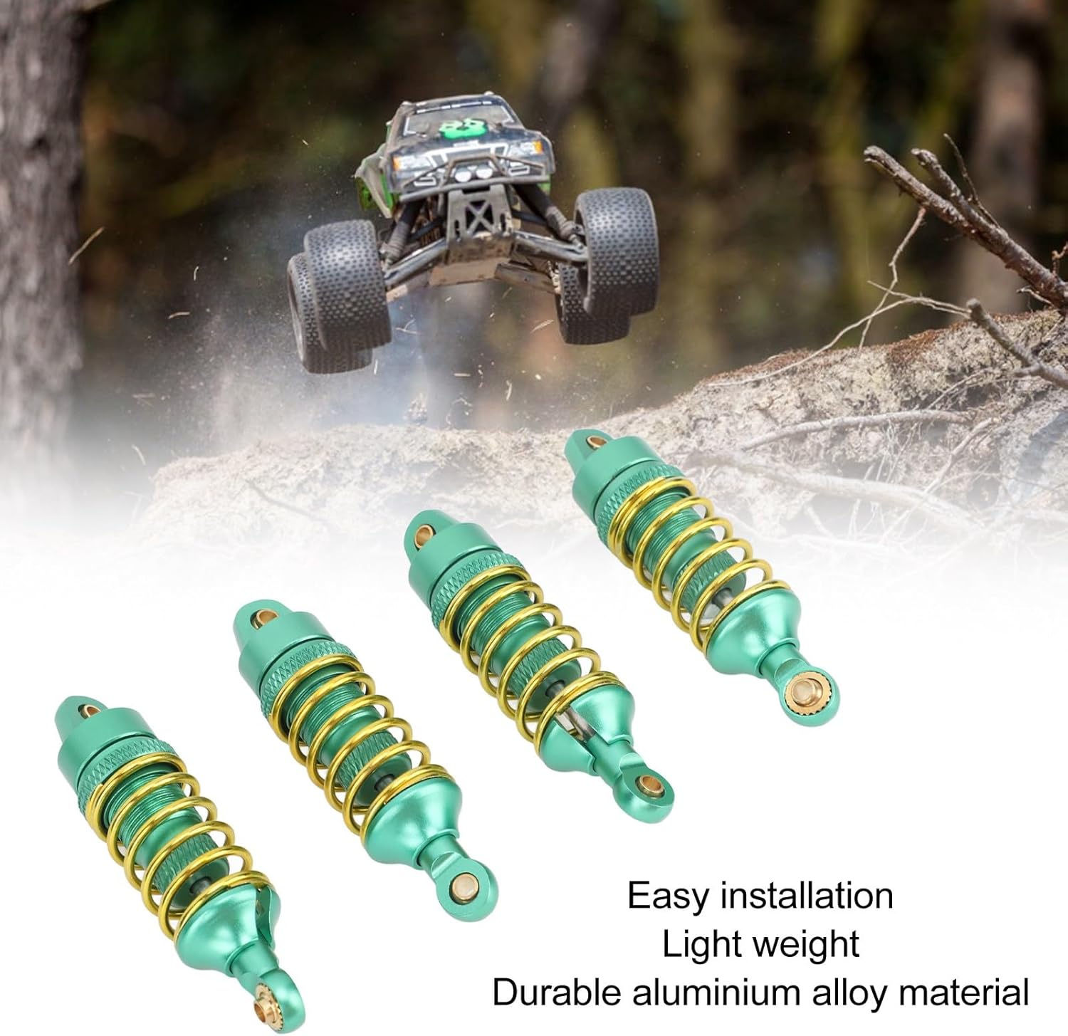 4Pcs RC Car Shock Absorber, Front Rear Shock Absorber Damper Assembled Set, Aluminum Alloy Shock Damper for E 1/16 RC Car (Green)