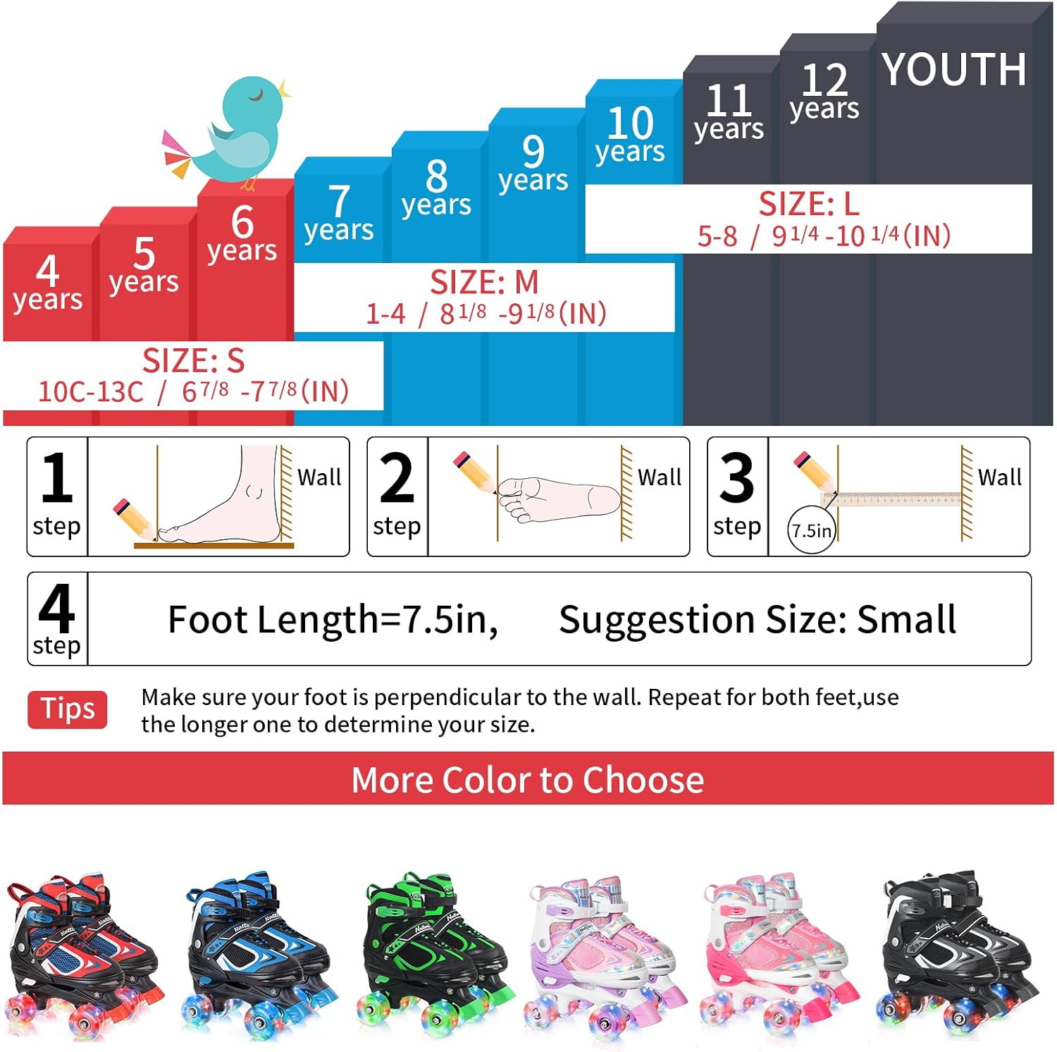 Nattork Kids Roller Skates for Boys Girls Kids, 4 Sizes Adjustable Quad Skates with All Light up Wheels - Birthday Gift for Indoor Outdoor Sports - Image 5