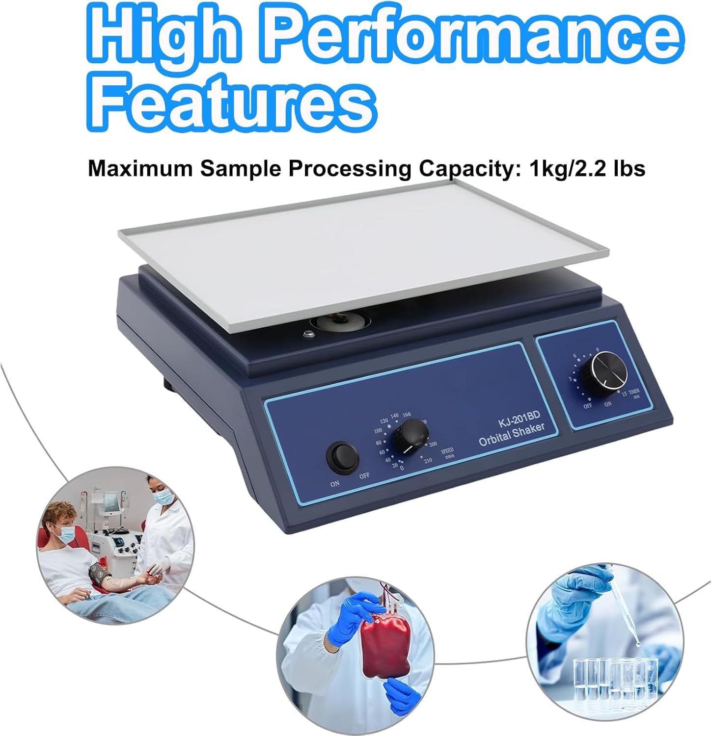 Agitador rotador horizontal de laboratorio, agitador orbital con velocidad ajustable de 20 a 210 RPM, capacidad de carga máxima de 1 kg, modos de funcionamiento temporizado y continuo para mezclar y