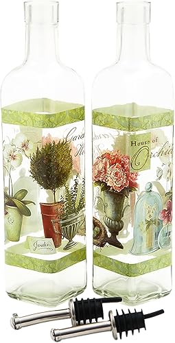 Miniatura 8 de CEDAR HOME Juego de botellas de aceite de oliva, dispensador de vidrio, vinagre de 17 onzas, con boquilla vertedora de acero inoxidable a prueba de