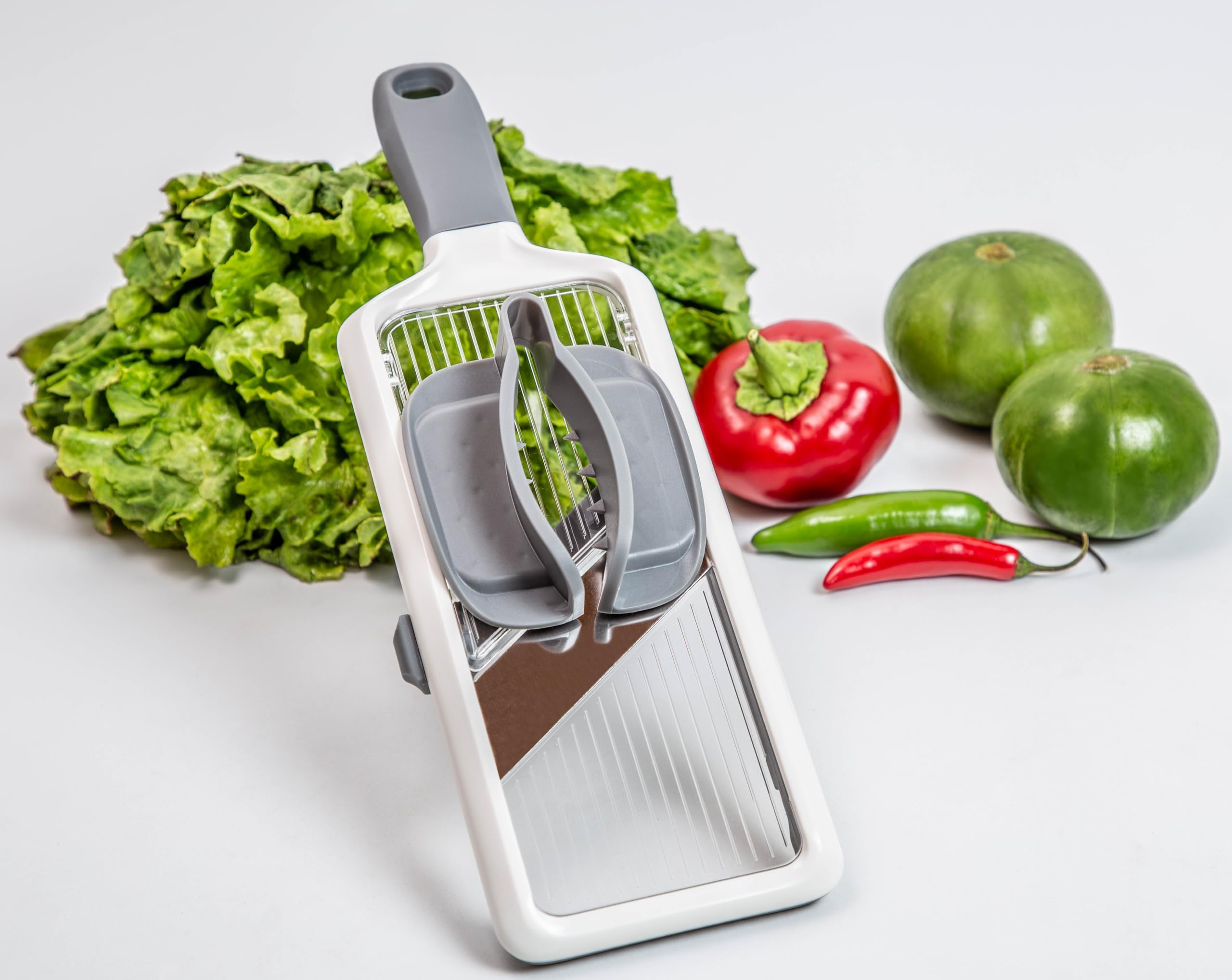 LandkitchMulti Handheld Mandoline Slicer - Adjustable Stainless Steel Blade, Comfort Grip, Safety Features, Easy to Clean, Ideal for Speedy Slicing of Fruits and Vegetables